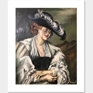 Victorian Lady with Feathered Hat Painting by my Father Posters and Art